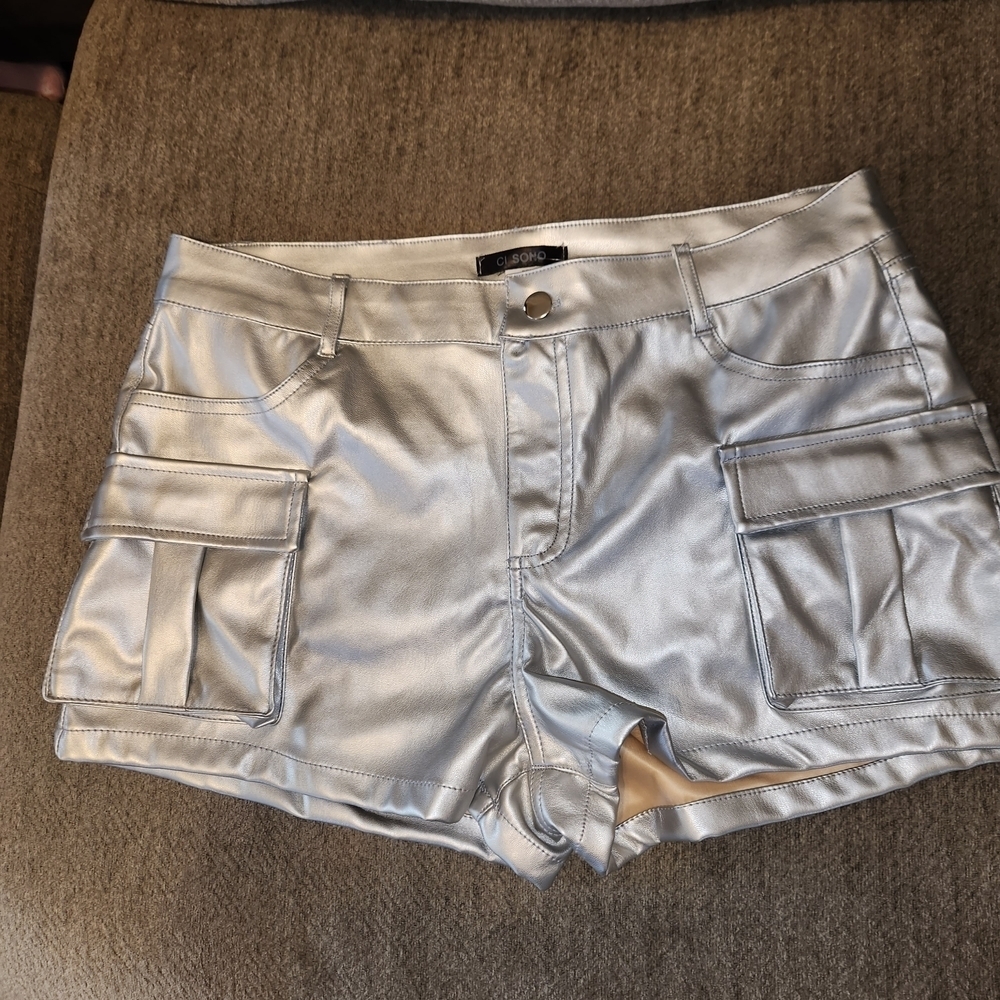 Ci Sono Metallic Silver Women's Cargo Shorts